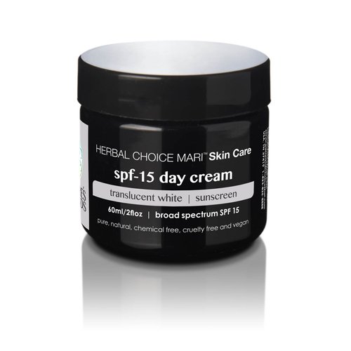 Natural SPF-15 Day Cream by Herbal Choice Mari (Translucent White, 2 Fl Oz Jar) - Made with Organic Ingredients - No Toxic Synthetic Chemicals - TSA-Approved Travel Size