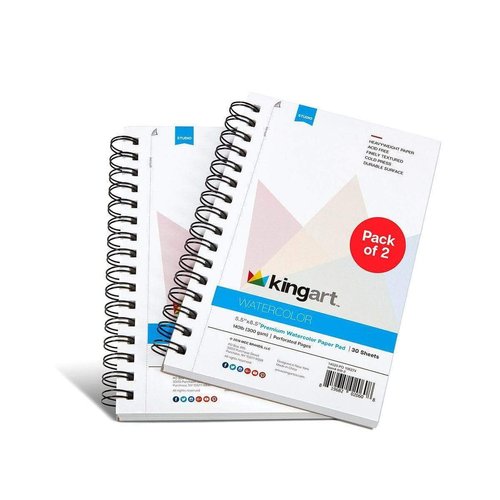 KINGART 610-2 WATERCOLOR PAPER Pads, 5.5 x 8.5 Inches, Cold Press, 30-Sheets, 140 lb. Micro-Perforated with Side Spiral, Pack of 2