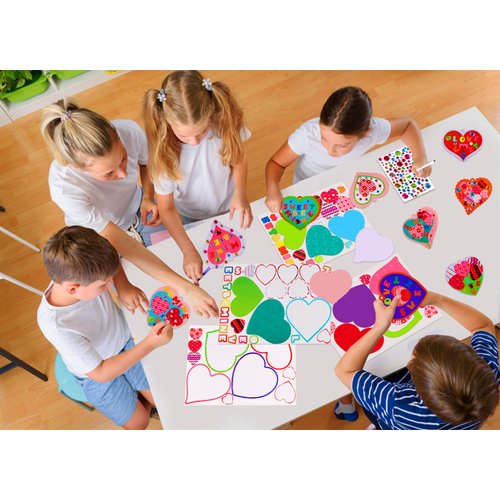 D4DREAM Valentines Day Heart Stickers Craft Kit for Kids 24pcs DIY Heart Ornaments Heart Valentine Craft Kits for Wedding Adults Kids Valentine Gift Exchange Classroom Activity Art Project