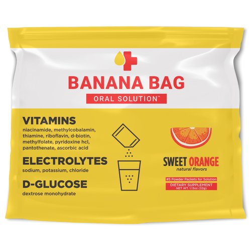 Banana Bag Oral Solution: Sweet Orange (5-Pack) Pharmacist Formulated Electrolyte Vitamin Recovery Drink
