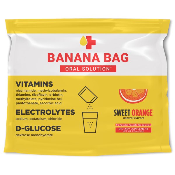 Banana Bag Oral Solution: Sweet Orange (5-Pack) Pharmacist Formulated Electrolyte Vitamin Recovery Drink