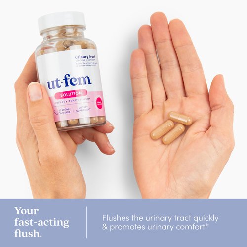 UT-Fem Solution - Urinary Tract Flush for Women, Fast-Acting Flush to Cleanse The Urinary Tract, Promotes Urinary Comfort & Health, D-Mannose, Cranberry + More, Natural Supplement - 60 Vegan Capsules