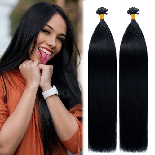 MY-LADY U Tip Hair Extensions Human Hair Jet Black 16 Inch 50G 50Strands K Tip Keratin Bond Hair Extensions Fusion Utip Ktip Pre Bonded Hair Extensions Real Remy Hair