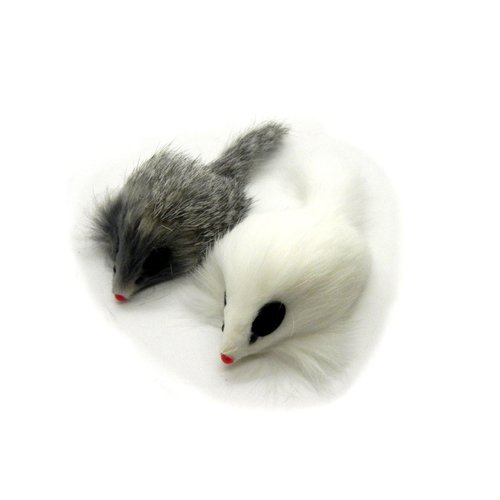 Kats'N Us Real Rabbit Fur Long Hair Mouse Cat Toy - 2pk