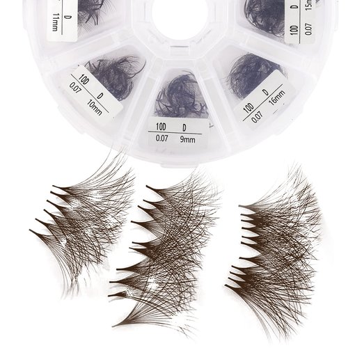 Volume Lash Extensions 10D Brown Premade Fans 500 PCS 0.07mm 9-16mm Mixed C/D Curl Short Stem Premade Volume Eyelash Extensions Pointed Base Fans by WENDY LASHES (500PCS-10D-0.07-C, 9-16mm MIXED)