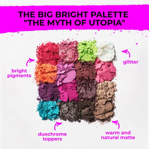 Lamel 16 Colors Highly Pigmented Eyeshadow Palette - Catchy Colors & Shimmers, Vibrant, Long-Lasting Formula with Neon Pigments - The Myth of Utopia, 16gr