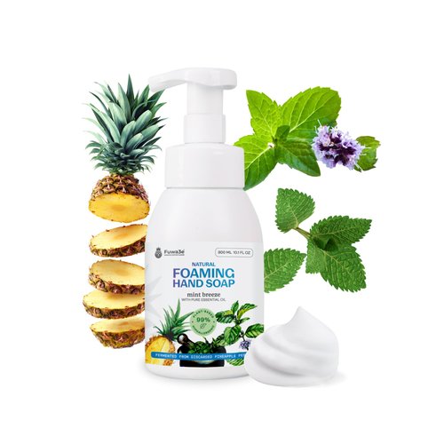 Fuwa3e Pineapple Enzyme Natural Foam Hand Wash Mint Breeze - 10.1oz 1 Pack - 99% Organic Hand Wash Soap with Fermented Pineapple Peels - Non Toxic Hand Soap Foam