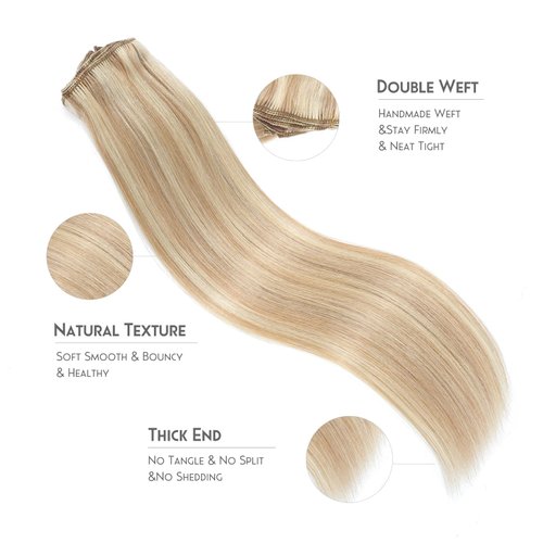 Doupor Clip in Hair Extensions Real Human Hair,Highlight Mixed Bleach Blonde Remy Human Hair Seamless Clip in Hair Extensions Soft Natural Clip ins for women,18p/613 8pcs 105g 20inch