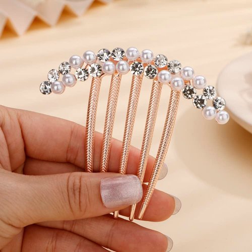 Aimimier Pearl Crystal French Hair Combs Vintage Rhinestone Long Teeth Hair Pins Dainty Hair Pieces Bridal Wedding Hair Accessories for Women and Girls(Style 2)