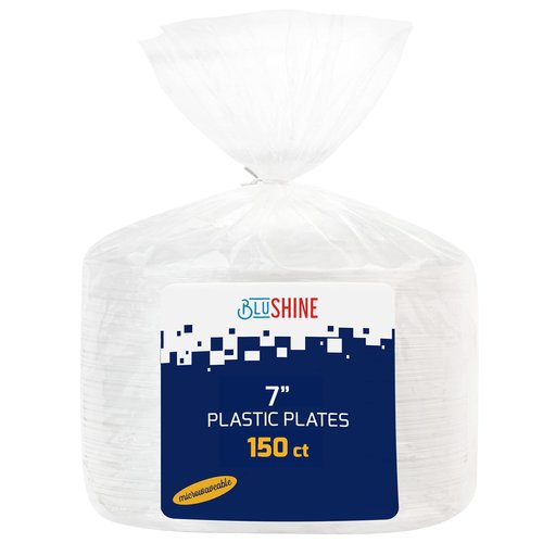 150 Pack - 7 Inch White Plastic Plates Disposable Strong and Sturdy