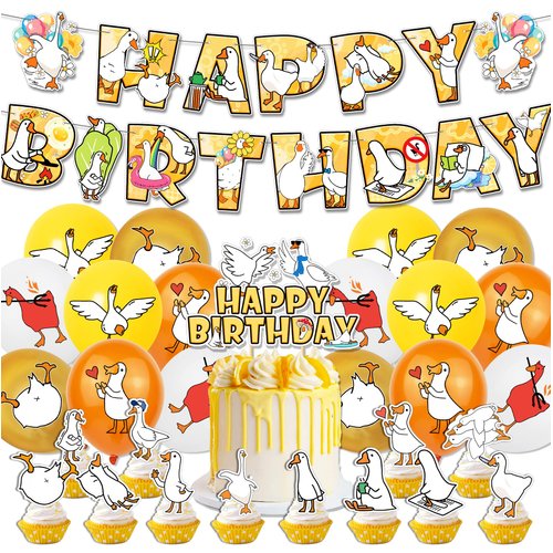 Silly goose Birthday Party Decorations with Geese Balloons banner and Cupcake Toppers