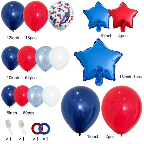 Julliz 142pcs Red White and Blue Balloon Arch Garland Kit, Navy Blue for Blue 2024 Graduation Decorations July 4th Birthday Baseball Nautical Theme Party Flag Party Election Party