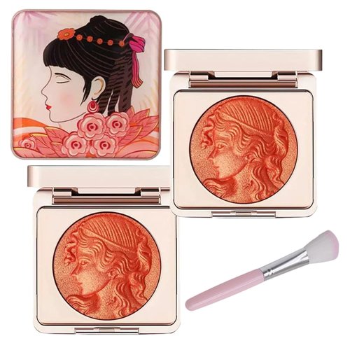 Embossed Blush for Cheeks,Embossed Smooth Powder Blush Palette For CheeksMatte Face Powder Blush Palette,Natural Makeup,Radiant Finish - Contour Face with a Radiant Flush (2PCs, Orange)