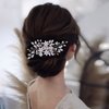 MirthCity Bride Hair Comb - Leaf Bead - Rhinestone Flower Girl Hair Accessories for Wedding - Handmade Crystal Bridal Hair Comb for Women and Girls - Silver