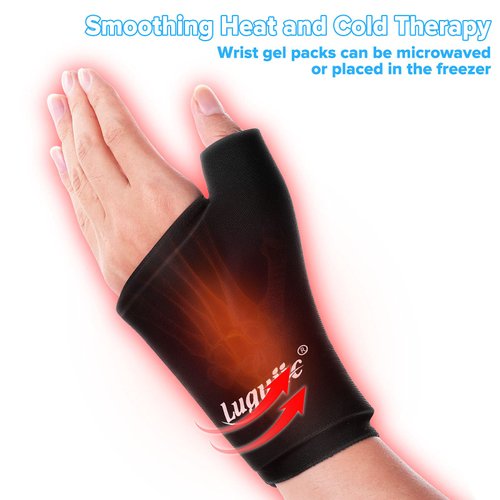 Luguiic Wearable Thumb Wrist Ice Pack-Hot Cold Compress Hand Finger Ice Pack,Reusable for Injuries,Carpal Tunnel,Arthritis,Tendonitis,De Quervain's Tenosynovitis, Swelling & Bruises Black-S/M