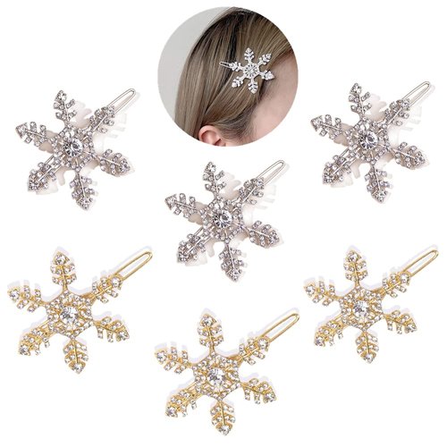 Zhouocea 6 PCS Snowflake Rhinestone Hairpins Vintage Rhinestone Hair Clips Snowflake Hair Clips Snowflake Hair Barrette Crystal Hair Barrettes For Women Girls