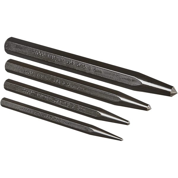 Mayhew Tools 62215 Center Punch, Black Oxide Finish, 4-Piece