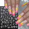 6 Sheets Flower Nail Stickers, 3D Self-Adhesive Hibiscus Nail Decals White Pink Gold Flowers Nail Art Stickers Summer Nail Design Decoration Nail Tips for Women and Girls DIY Acrylic Nails