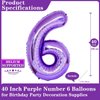 Purple Number 6 Balloons, 40 Inch Giant Number Balloons Foil Mylar Helium Purple Number 6 Balloons for 6th Birthday Party Supplies Anniversary Event Celebration Decorations