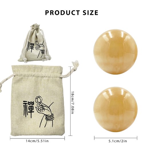 Surtiycrii 2 Inch Natural Yellow Jade Baoding Ball China Health Care Hand Exercise Massage Ball Stress Relief