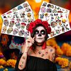 103 PCS Day of The Dead Dia De Los Muertos Temporary Tattoos Sticker Birthday Decorations Halloween Festival Mexican Sugar Skull Puppy Black Carnival Themed Party Favors Supplies Cute Boy Gifts