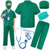 Doctor Nurse Scrubs, Kids Role Play Doctor Costume With Realistic Accessories for Boys Girls Ages 3-12(Doctor Scrubs, Dark Green/7-9T)