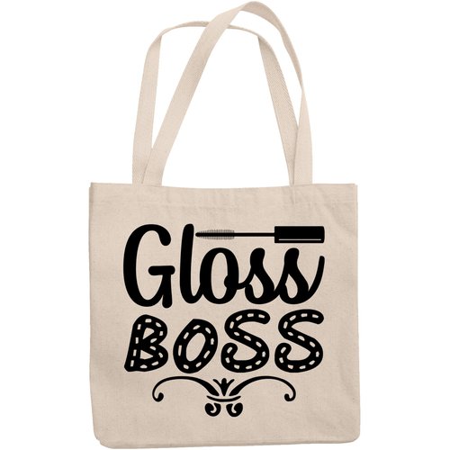 12oz Canvas Tote Bag - Gloss Boss, Title for Lip Gloss Enthusiasts - Beauty Themed Merch for Makeup Artist or Cosmetologist, Gift for Makeup Lovers & Beauticians