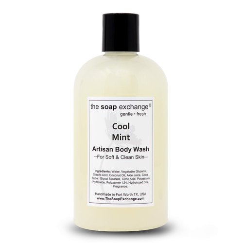 The Soap Exchange Body Wash - Cool Mint Scent - Hand Crafted 12 fl oz / 354 ml Natural Artisan Liquid Soap for Hand, Face & Body, Shower Gel, Cleanse, Moisturize, & Protect. Made in the USA.
