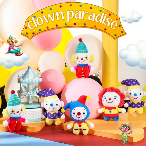 Zomiboo 8 Pack Cute Clown Plush Doll Stuffed Circus Clown Plush Toy Doll Stuffed Doll Keychain for Carnival Birthday Holiday Party Favors Gift Decoration