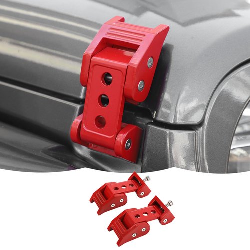 Hood Latches Hood Lock Catch Latches Kit Aluminum Alloy Stainless Steel for Jeep Wrangler JK JKU JL JLU & Gladiator JT 2007-2024,Red
