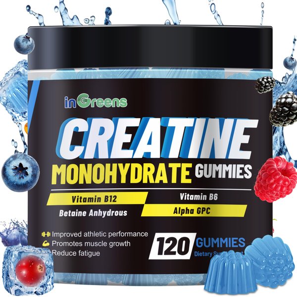 inGreens Creatine Monohydrate Gummies 6g for Men & Women, Potent Creatine Supplement, Chewables Creatine for Energy Boost, Increase Strength and Build Muscle, Gluten-Free, Sugar Free,120 Count