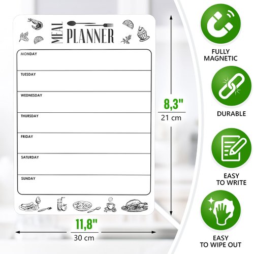 Dry Erase Magnetic Meal Planner for Refrigerator A4 (8.5x12 inch) - Magnet Weekly Menu Board for Fridge - Magnetic Menu White Board - Fridge Meal Planner Magnet - Dinner Meal Planner Dry Erase Board