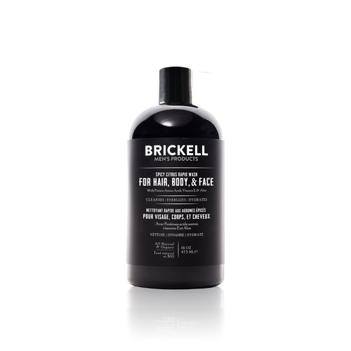 Brickell Men's Rapid Wash, Natural and Organic 3 in 1 Body Wash Gel for Men, 16 Ounce, Spicy Citrus Scent
