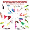 Dr.Fish 60 Pieces Fishing Lures Kit, 5 Tackle Box with Tackle Included, Fishing Spinner Lure Set Rooster Tail Lures Kits Trout Lures Freshwater Crappie Bass Walleye Bait Assorted