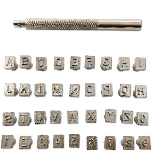 TIHOOD Capital Letters and Numbers Stamp Set, 1/4”/6mm Alphabet Stamp Tools Set Leather Craft Stamping Tools Leather Art Craft Tool (6.5mm - 36pcs)