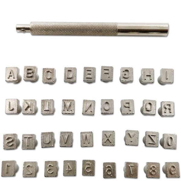 TIHOOD Capital Letters and Numbers Stamp Set, 1/4”/6mm Alphabet Stamp Tools Set Leather Craft Stamping Tools Leather Art Craft Tool (6.5mm - 36pcs)