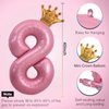 40 Inch Pink Number 8 & Mini Crown Balloon for Birthday Party Decorations, 8th Birthday Party Decorations Pink Theme Party Balloons Decorations Supplies