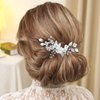 Easedaily Rose Flower Bride Wedding Hair Comb Silver Leaf Crystal Hair Piece Pearl Bridal Hair Accessories for Women and Bridemaid