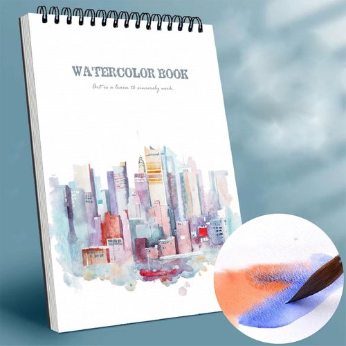 RGBMIX 8x11'' Watercolor Pad Book, 140lb/300gsm, 24 Sheets, Spiral-Bound Design, Fray-Free Pages Cold Press Paper Water Color Paper White