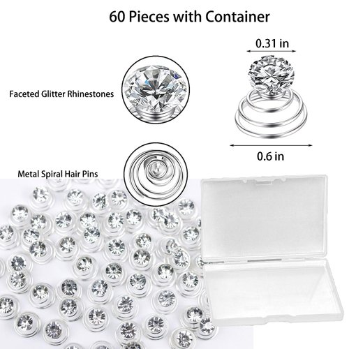 60 PCS Gems Rhinestone Twister Hair Studs Set Diamond Spiral Pearl Flower Jewels Hair Pins Sticks for Wedding, Bridal, Prom, Party and Special Occasion(Classic Diamonds)