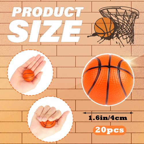 Waenerec Mini Basketball Stress Ball 20 Packs Basketball Party Favors Small Foam Squeeze Anxiety Toy Sports Squishy Ball for Kids School Carnival Reward Christmas Party Bag Gift Fillers
