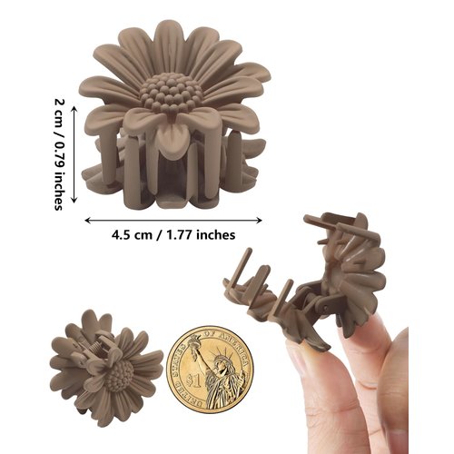Small Hair Clips Flower Hair Claw Clips for Women 12pcs Matte Small Claw Clips Cute Hair Clips for Girls (Flower - Yellow/Pink/Grey/Coffee/Brown)