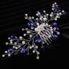Teyglen Blue Crystal Bride Wedding Hair Comb Handmade Pearl Rhinestone Hair Pieces Hair Accessories for Bride Bridal Side Hair Comb Headpieces for Women Girls
