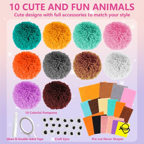 Pom Pom Craft Kit - Animal Art and Craft Project - DIY Plush Crafts for Kids, Toddler Art Activity for Little Boys & Girls Ages 6 7 8 9