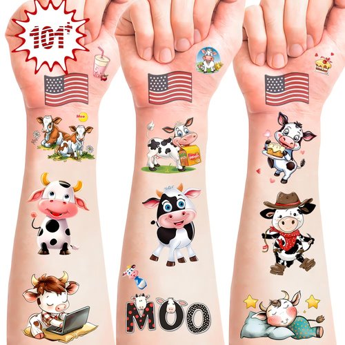 101+ Cow Temporary Tattoos – Printable, Waterproof Fake Tattoos for Kids, Girls, Boys, Teens & Adults – Ideal for Birthday Parties, Decorations (A)