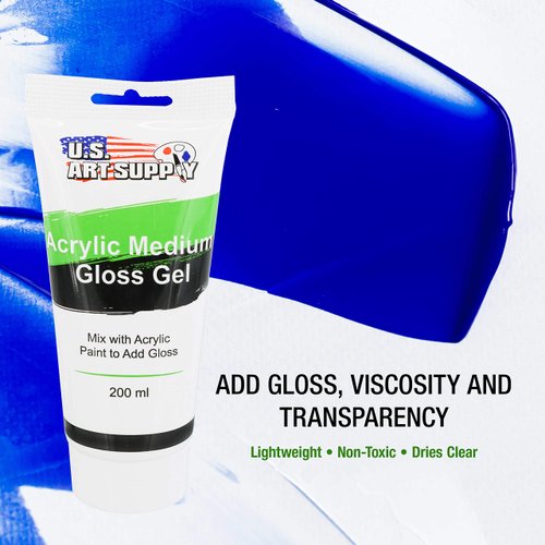 U.S. Art Supply Clear Gel Medium Gloss Acrylic Medium, 200ml - (6.7 Ounce) Tube - Adds Gloss to Your Acrylic Paint