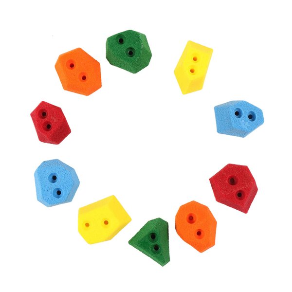 Atomik Rock Climbing Holds Set of 10 Screw-On Angled Footholds in Assorted Bright Tones