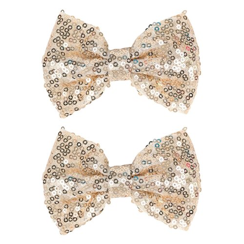 2-Pack 4-Inch Love Fairy & Glitter Sequin Bow Hair Clips-Sparkly Fashion Alligator Barrettes for Girls, Kids & Women, Gold