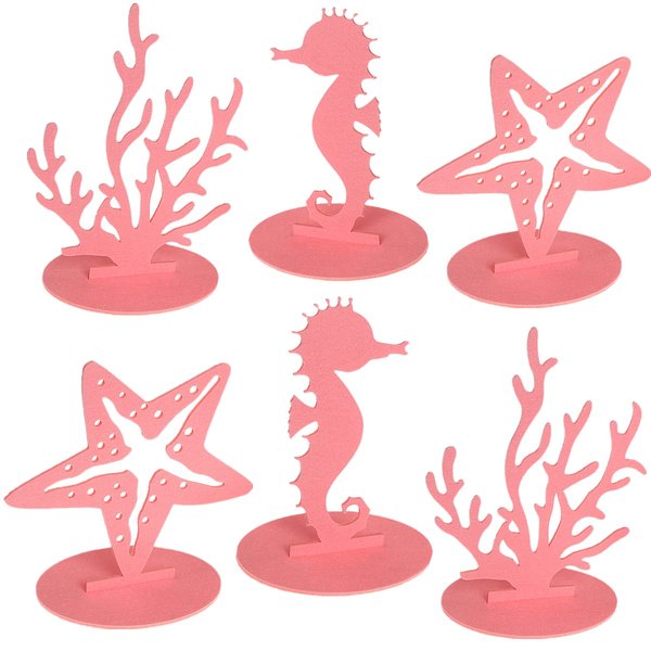 6Pcs/Pack Pink Mermaid Party Decoration DIY Felt Table Centerpiece Under The Sea Party Decorations for Ocean Theme Girl Little Mermaid Birthday Baby Shower Party Supplies