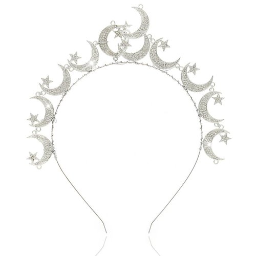 Woeoe Star Halo Crown Headband Silver Rhinestones Moon Hair Band Stars Party Headpiece for Women